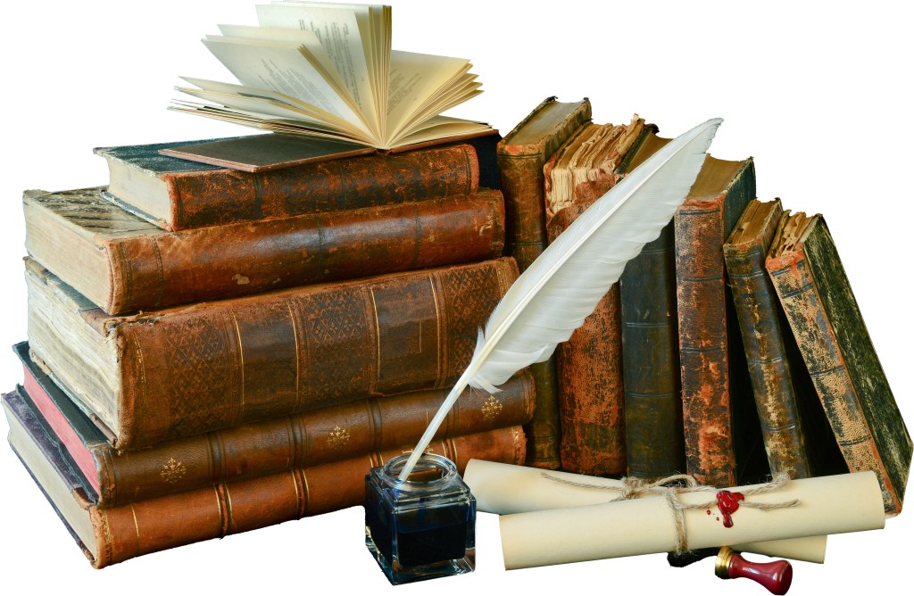 Pilgrims Quill and old books